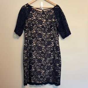 Vince Camuto Navy Blue Sheath Midi Dress Wedding Guest 14